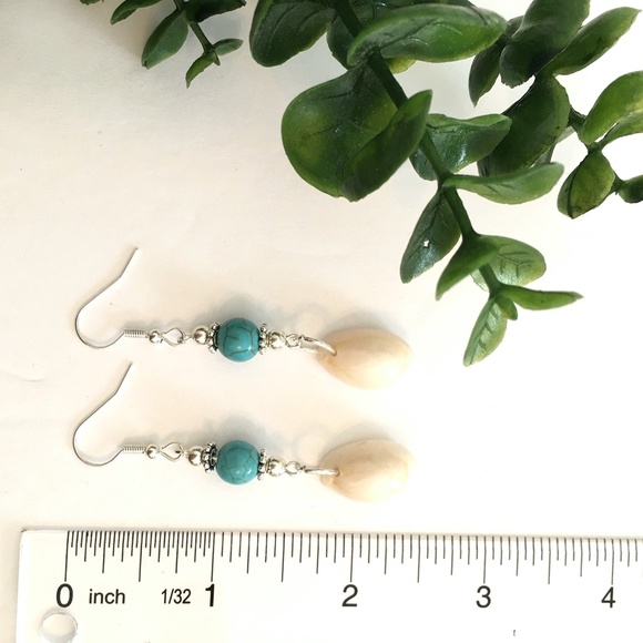 Turquoise Seashell Dangle Earrings - Picture 4 of 6